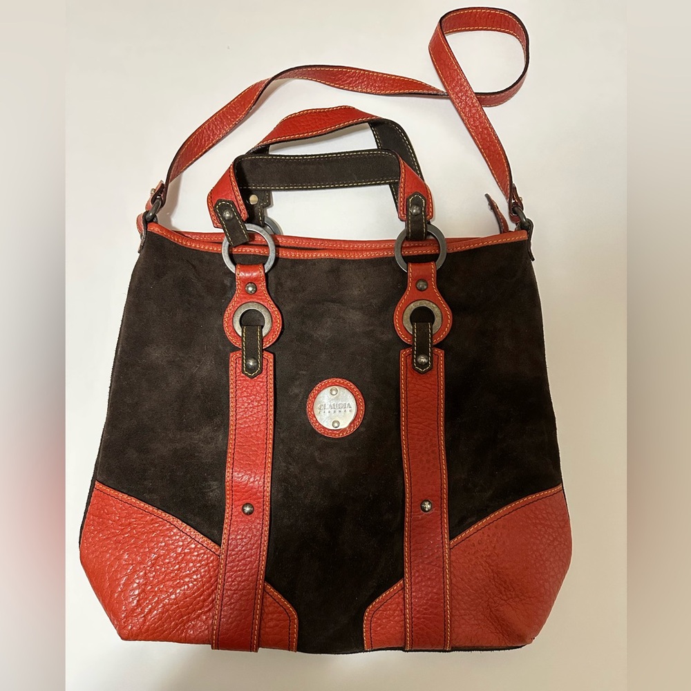 Claudia Firenze Brown Suede and Orange Leather Bag